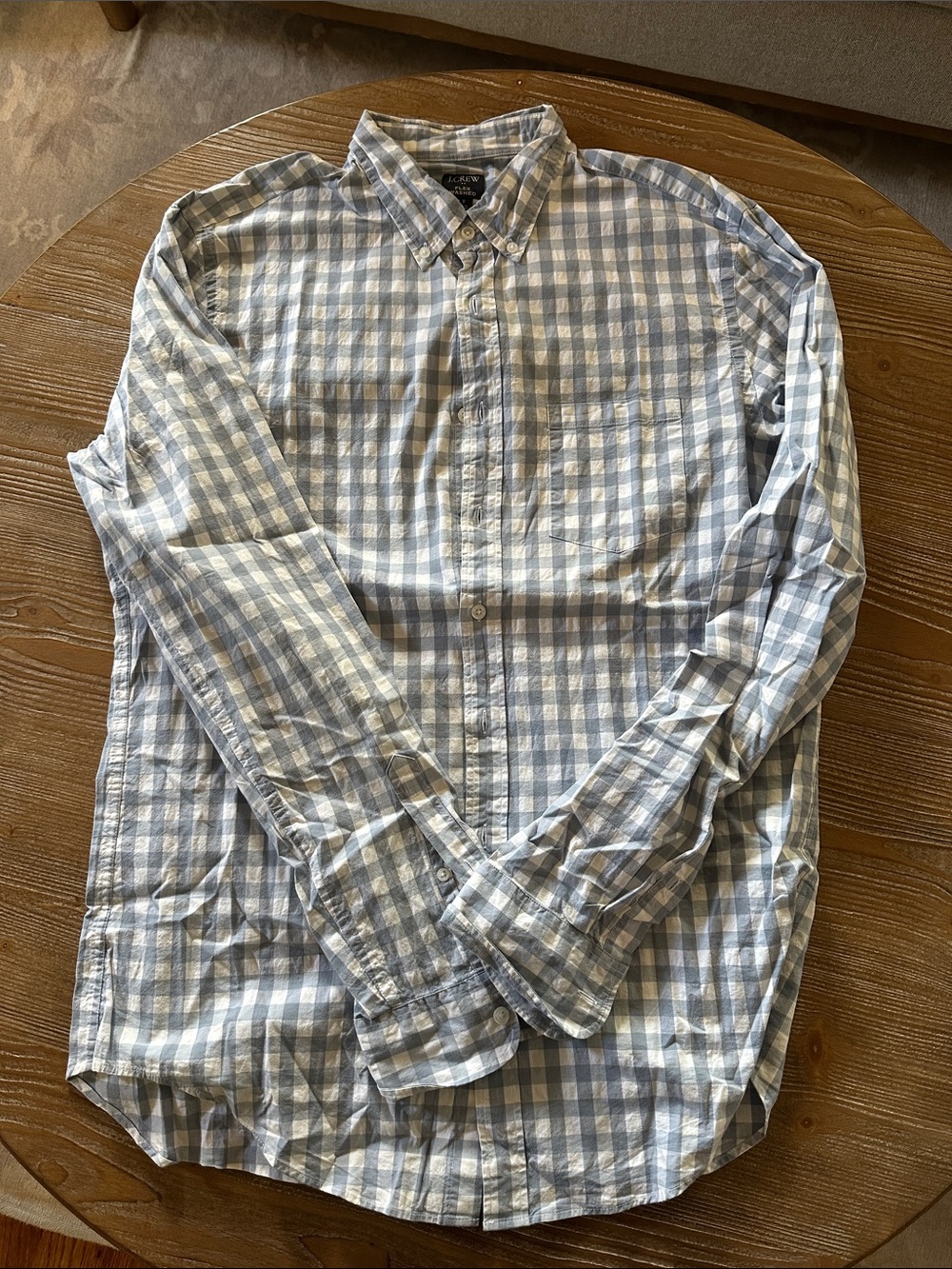 J. Crew Light Blue and White Gingham Button-Down Shirt men’s size large tall